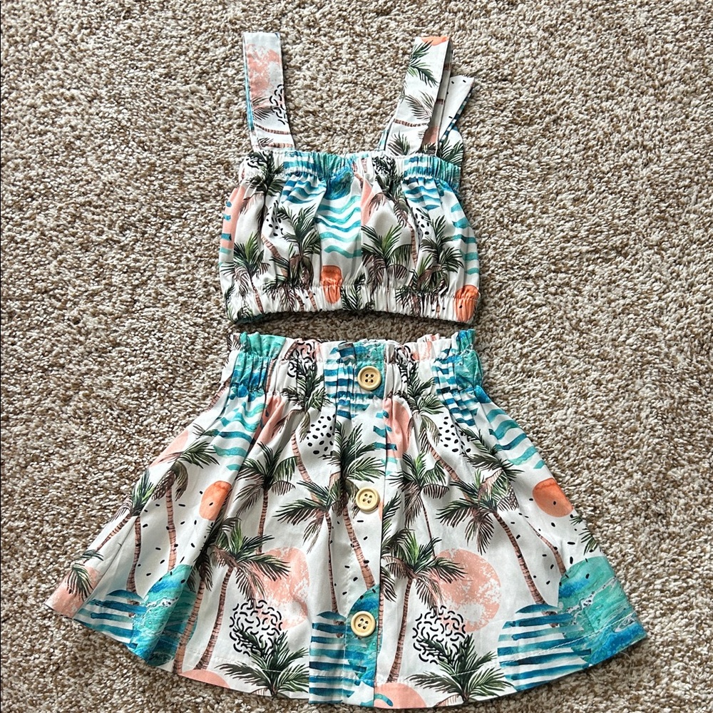 SHEIN Tropical Print Kids Matching Set - Multicolor